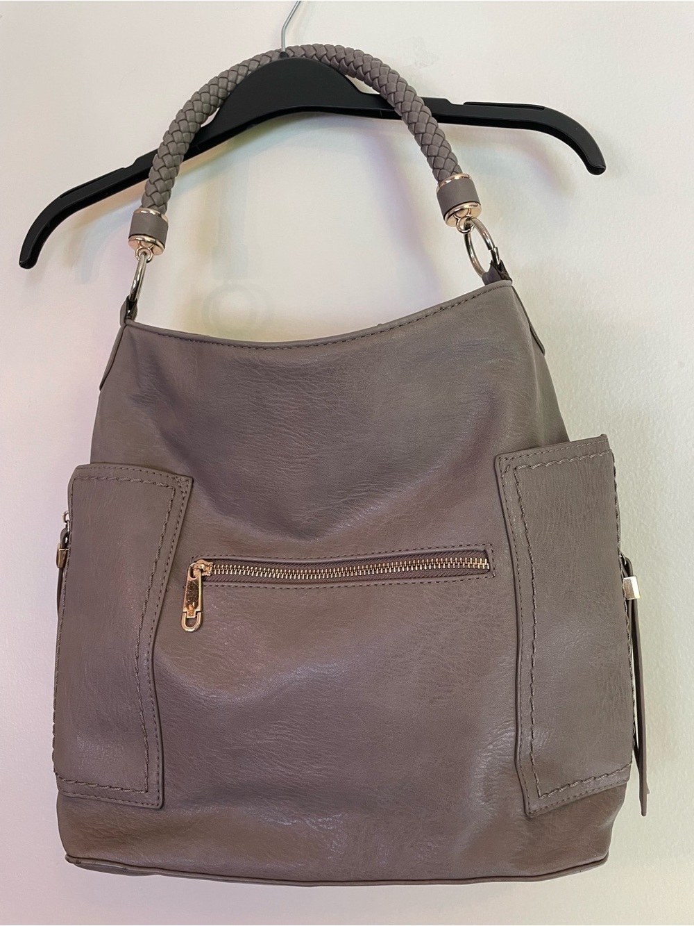 Miztique Grey Faux Leather Hobo Shoulder Bag Braided Handle Purse